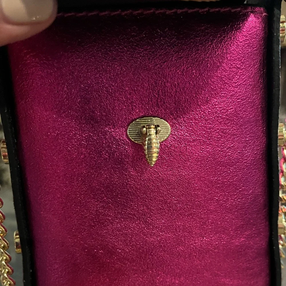 NWOT Vera Pelle Italian Leather Bee Handbag in Metallic Pink and Brilliant Gold - Picture 13 of 16